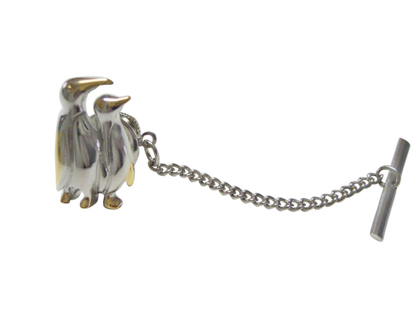 Gold and Silver Toned Penguins Tie Tack