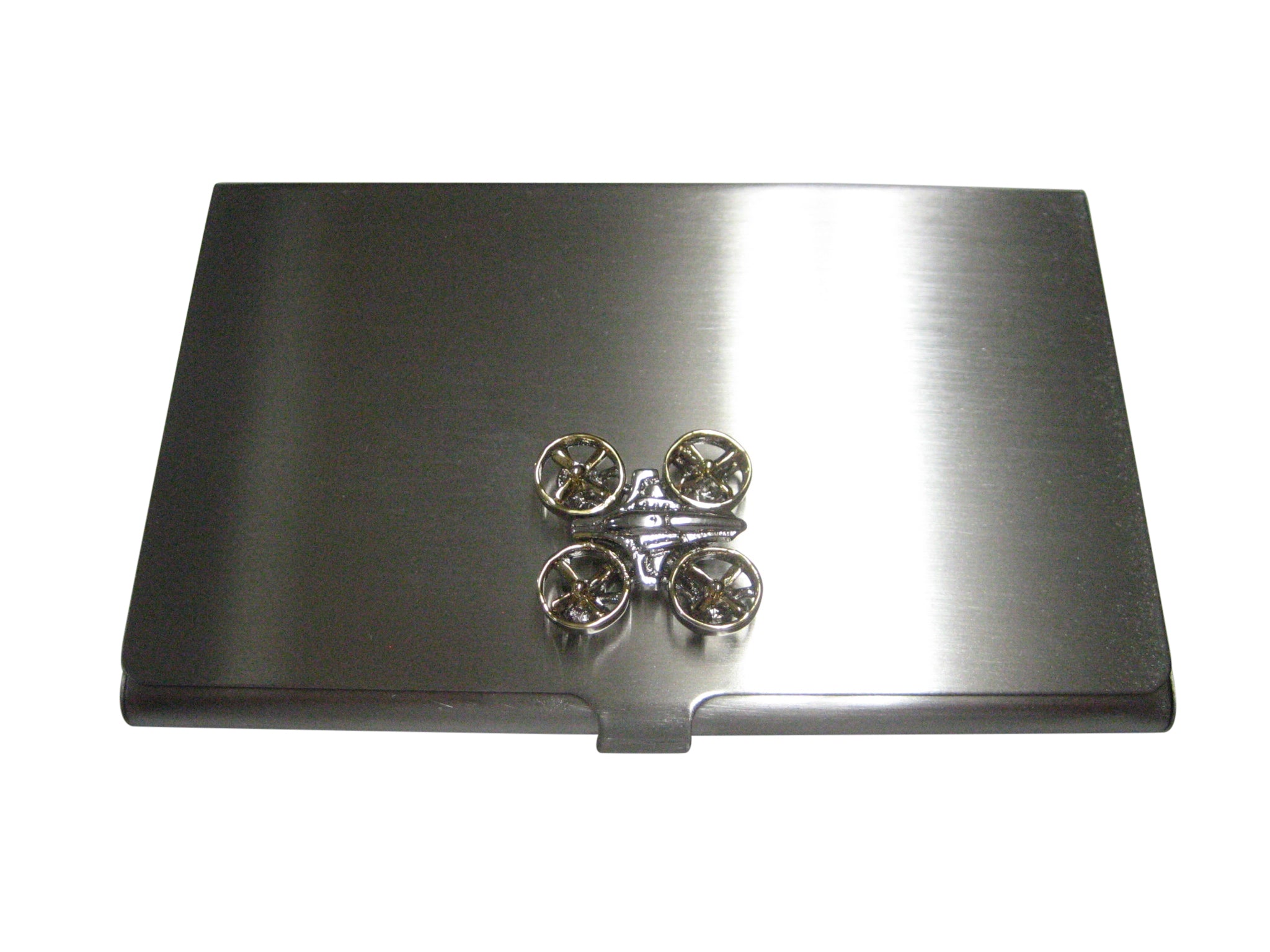 Gold and Silver Toned Quadcopter Drone Business Card Holder