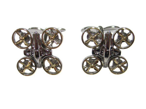 Gold and Silver Toned Quadcopter Drone Cufflinks