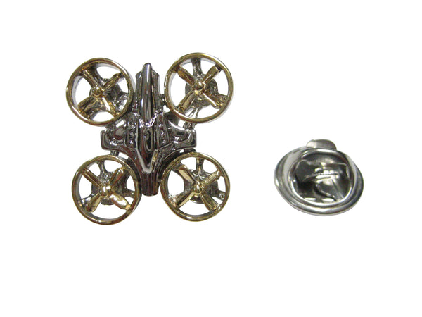 Gold and Silver Toned Quadcopter Drone Lapel Pin