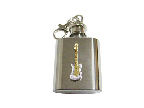 Gold and Silver Toned Rocker Guitar 1 Oz. Stainless Steel Key Chain Flask