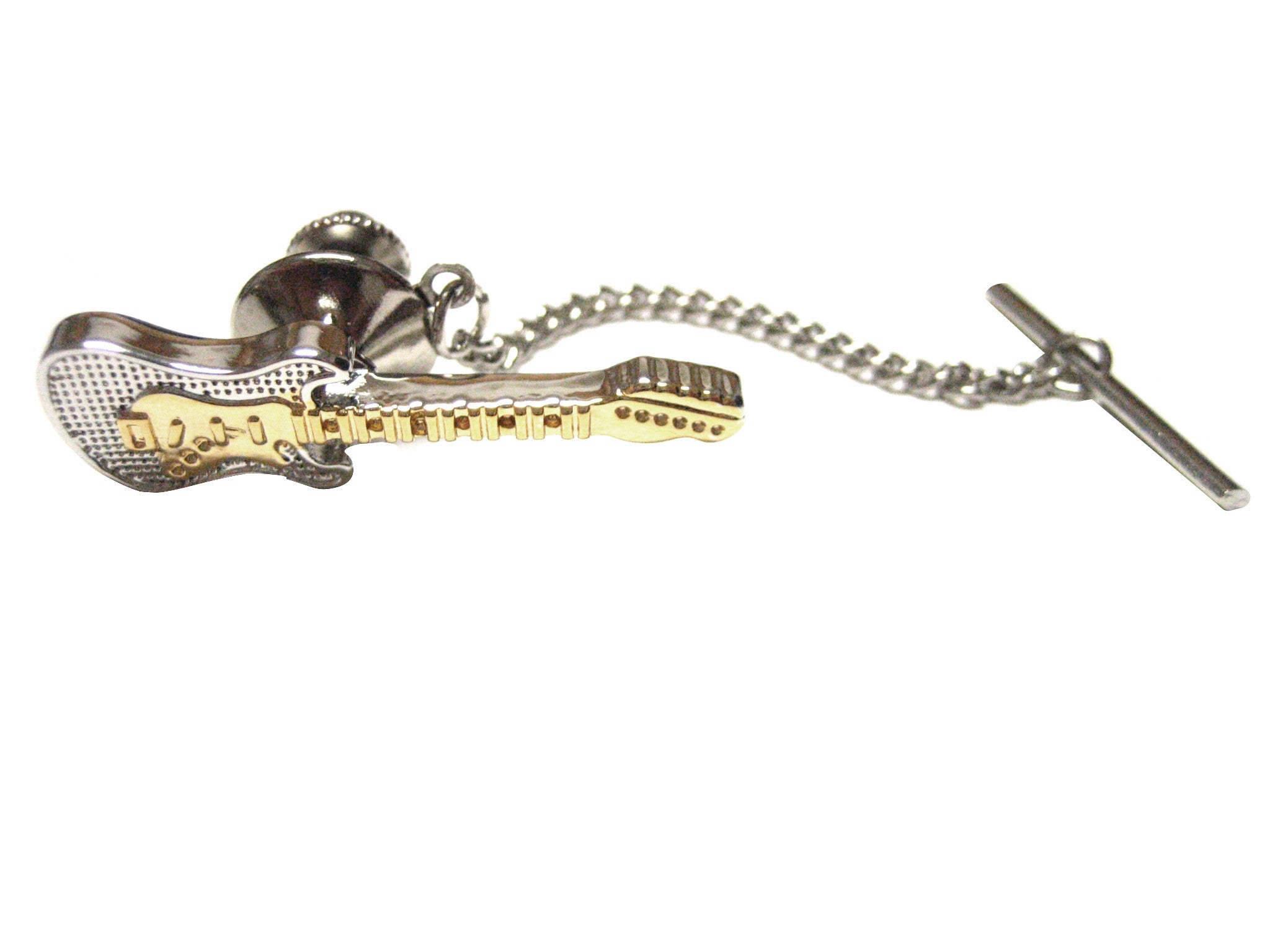 Gold and Silver Toned Electric Guitar Musical Instrument Tie Tack