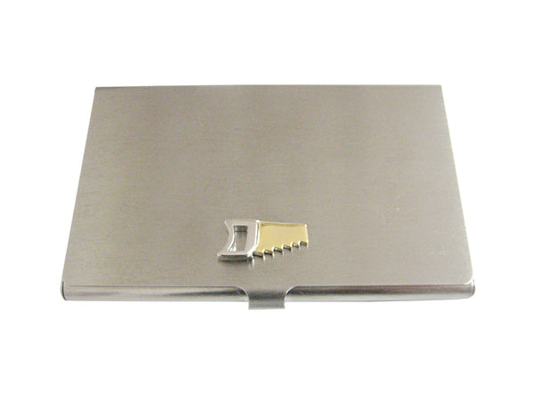 Gold and Silver Toned Saw Tool Business Card Holder