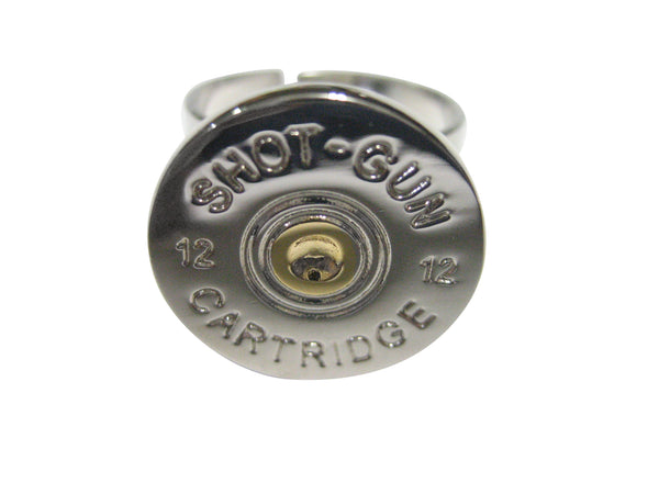 Gold and Silver Toned Shotgun Shell Design Adjustable Size Fashion Ring
