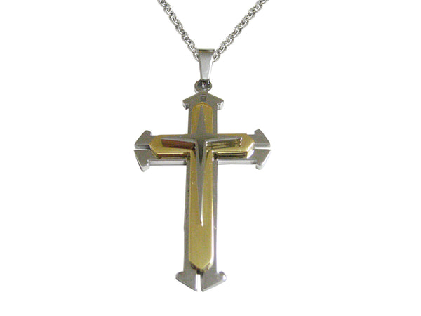 Gold and Silver Toned Spiky Religous Cross Pendant Necklace