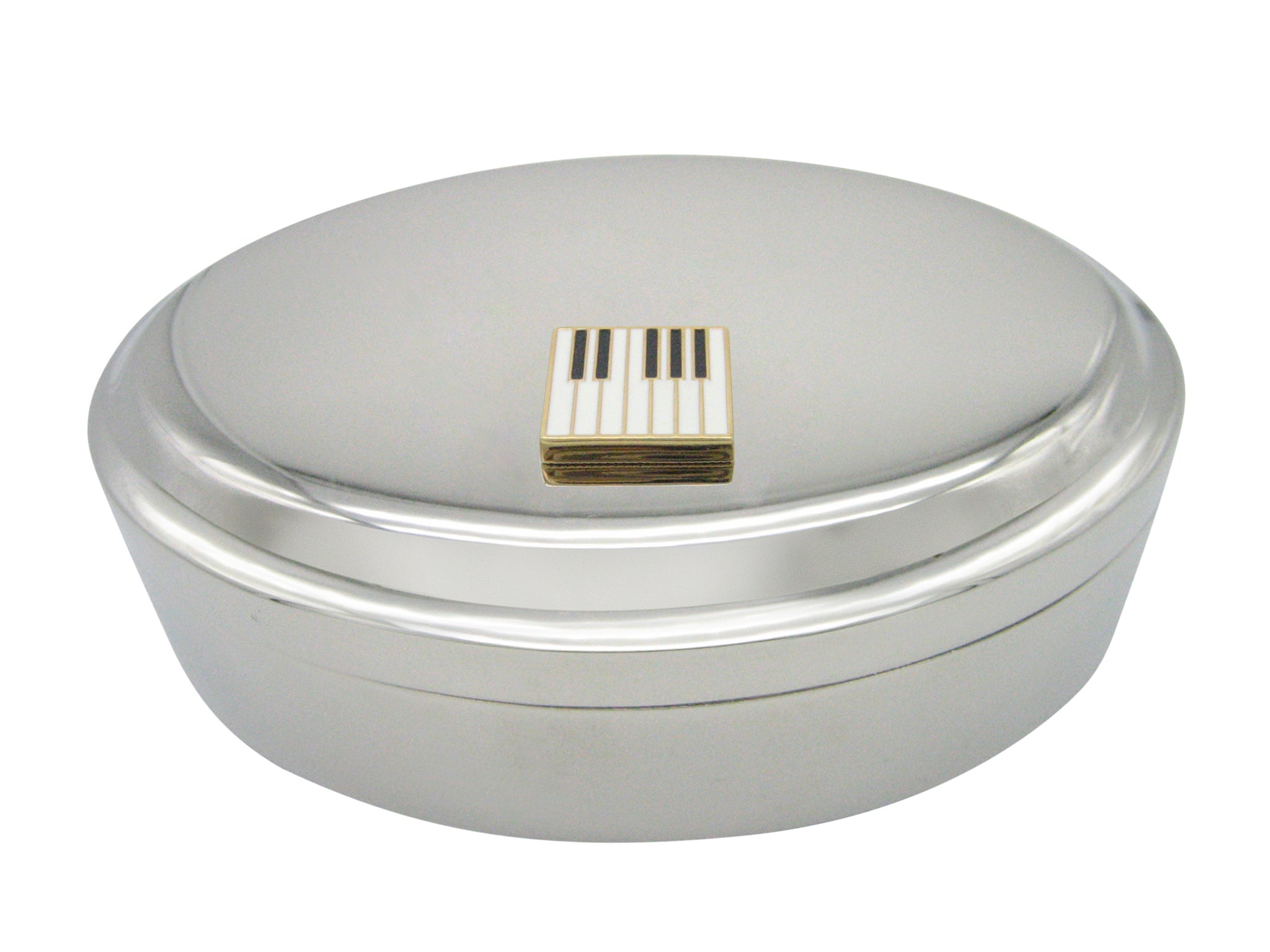 Gold and White Toned Piano Key Pendant Oval Trinket Jewelry Box