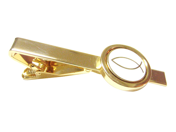 Gold and White Toned Religious Fish Tie Clips