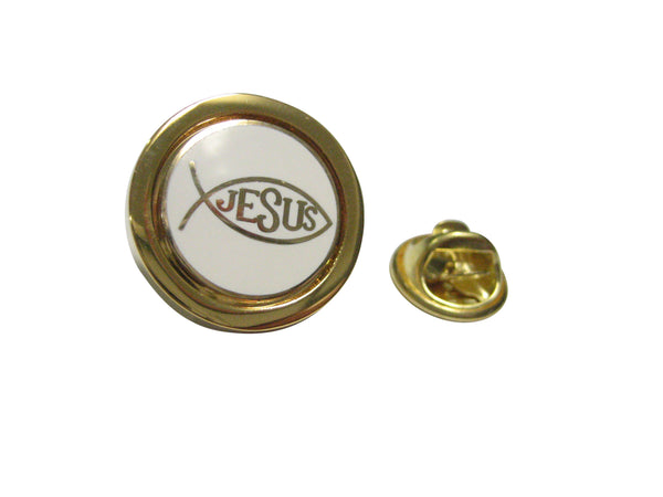 Gold and White Toned Religious Ichthys Jesus Fish Lapel Pin