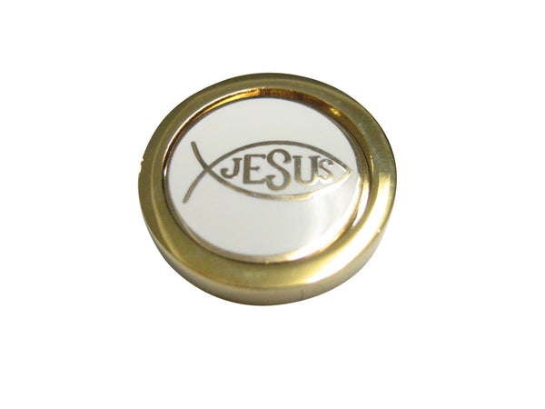 Gold and White Toned Religious Ichthys Jesus Fish Magnet