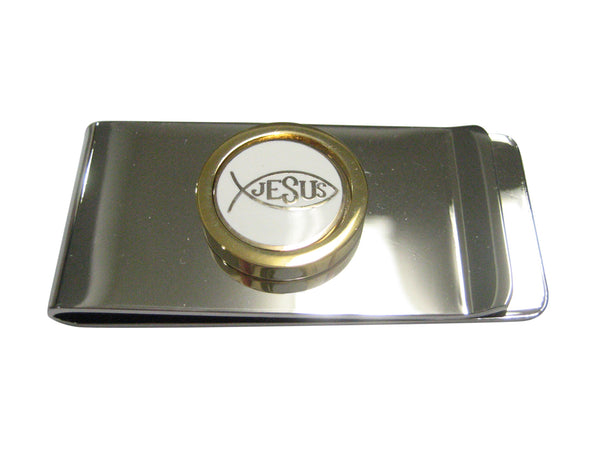 Gold and White Toned Religious Ichthys Jesus Fish Money Clip