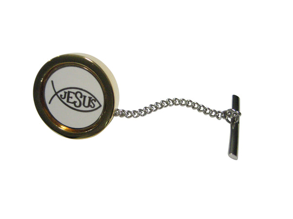Gold and White Toned Religious Ichthys Jesus Fish Tie Tack