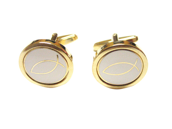 Gold and White Toned Religious Icthus Fish Cufflinks