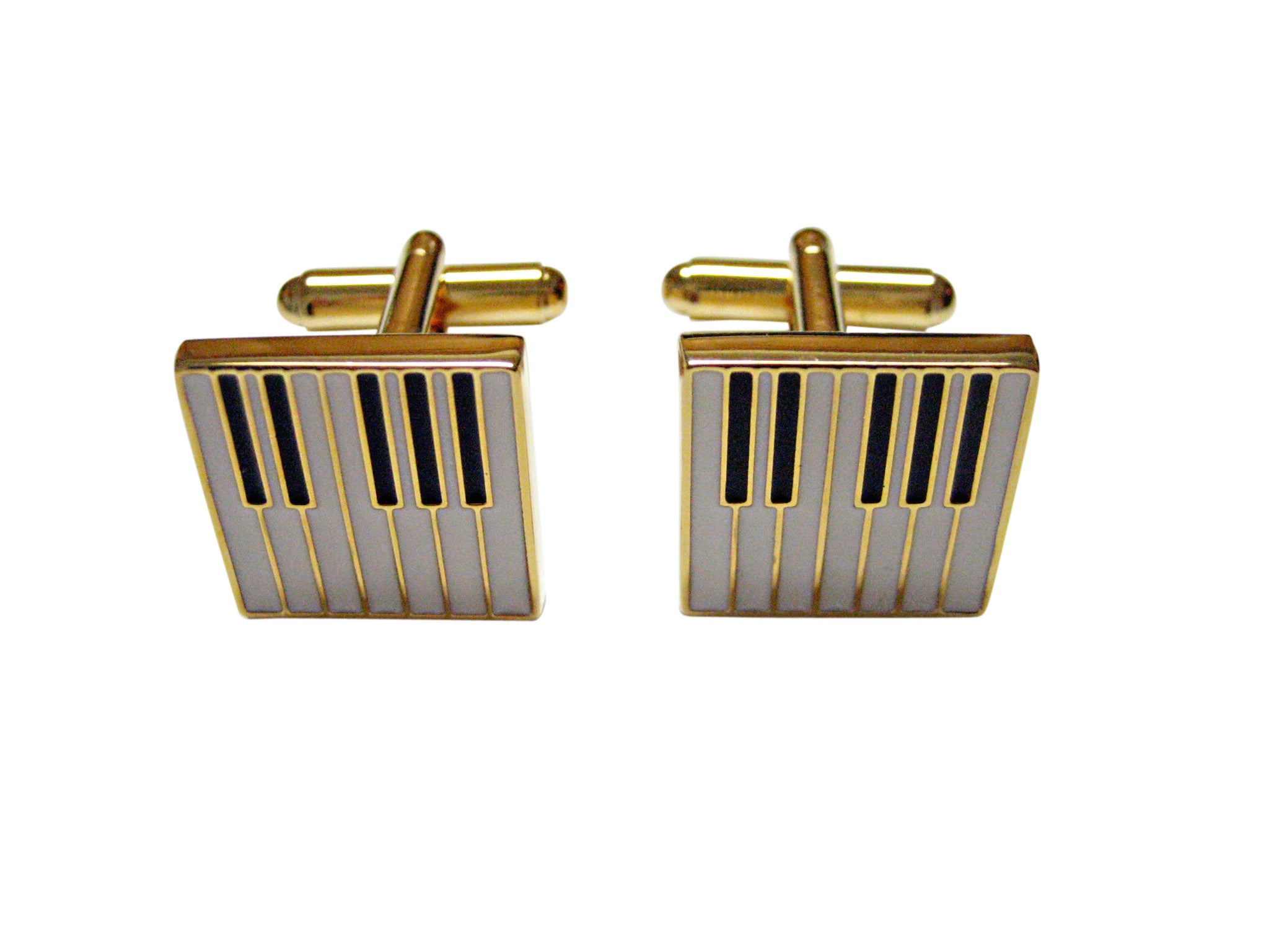 Gold and White Toned Square Piano Key Cufflinks