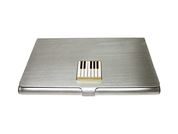 Gold and White Toned Square Piano Key Design Business Card Holder