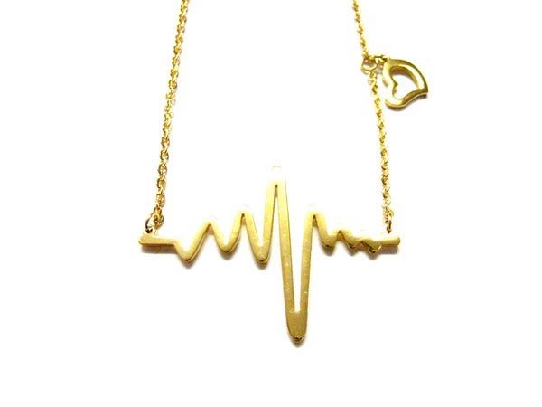 Gold Plated Heart Rhythm EKG Pendant Necklace