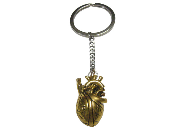 Gold and Black Toned Large Anatomical Heart Pendant Keychain