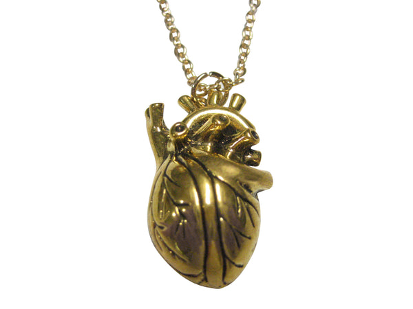 Gold and Black Toned Large Anatomical Heart Pendant Necklace