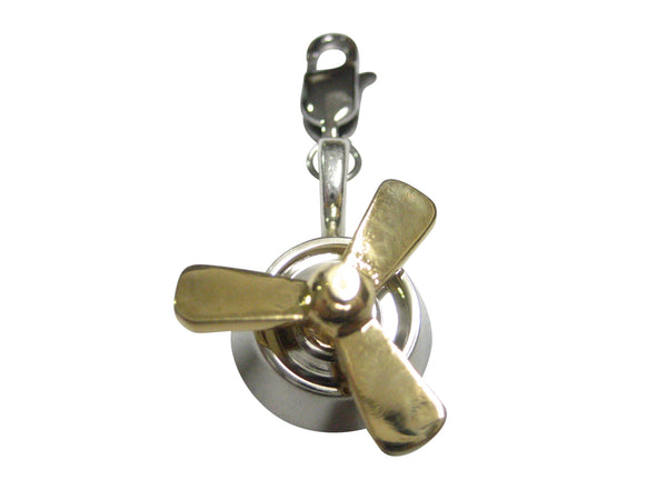 Gold and Silver Toned Airplane Propellor Pendant Zipper Pull Charm