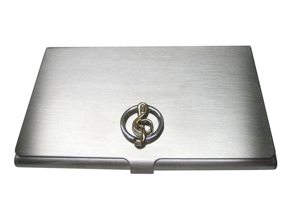 Gold and Silver Toned Circular Musical Treble Note Business Card Holder