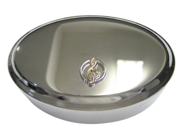 Gold and Silver Toned Circular Musical Treble Note Oval Trinket Jewelry Box