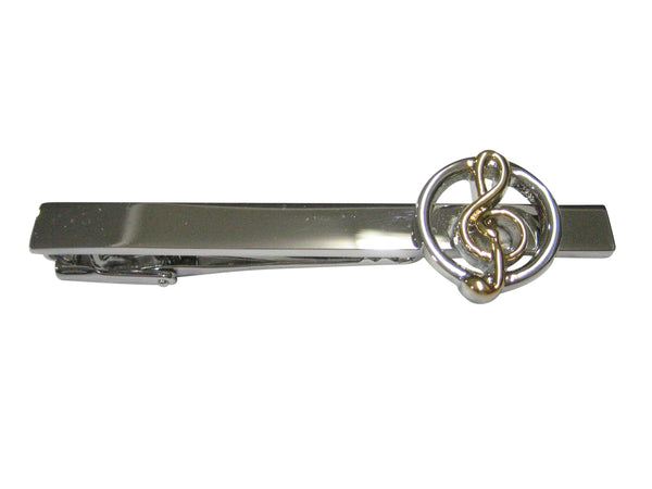 Gold and Silver Toned Circular Musical Treble Note Tie Clip