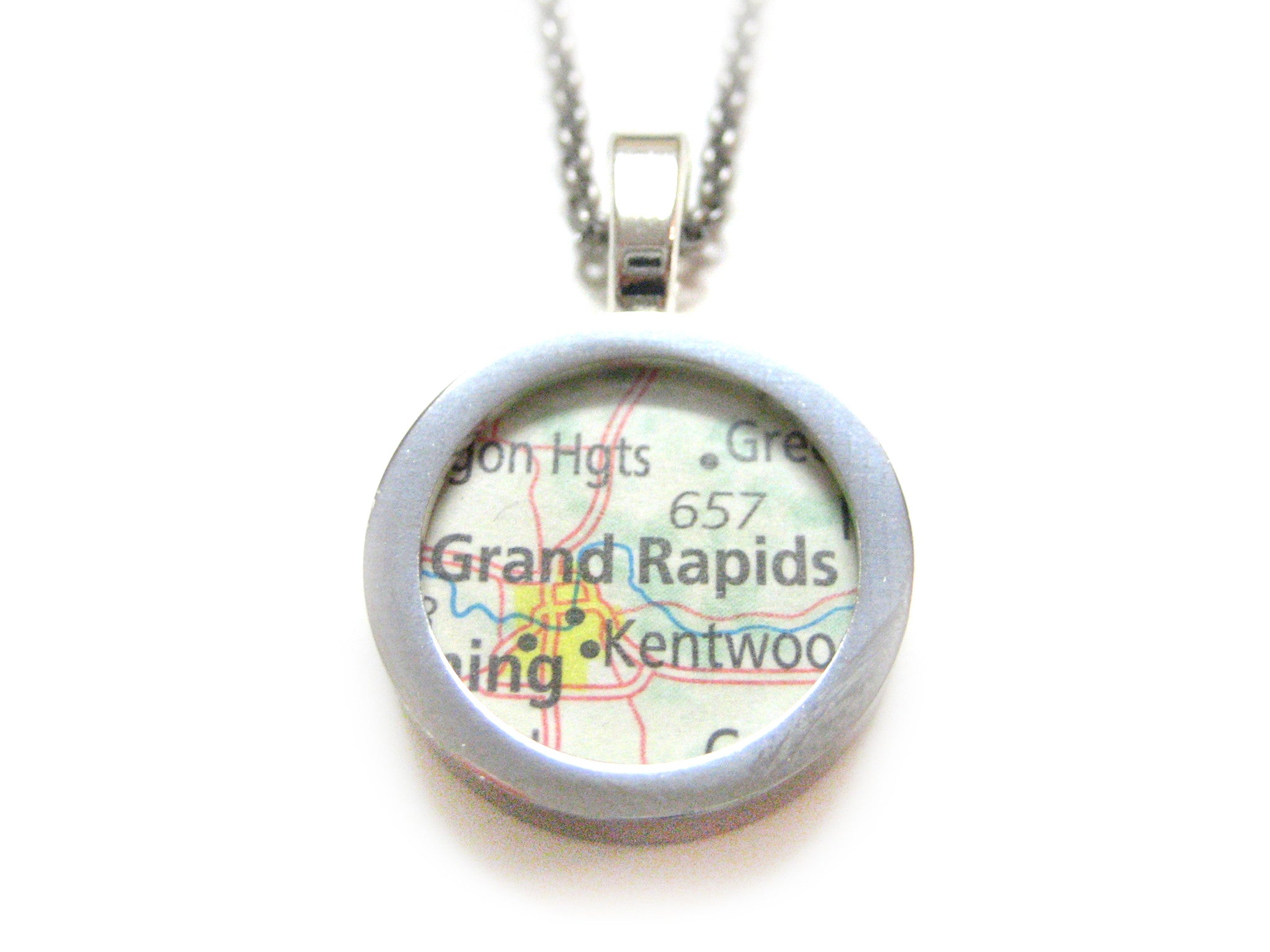 Grand Rapids Michigan Map Pendant Necklace