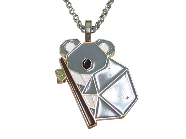 Gray Toned Origami Climbing Koala Pendant Necklace