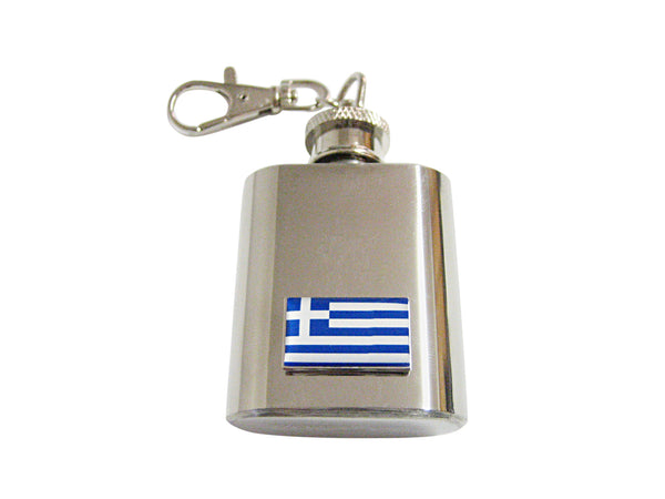 Greece Flag Pendant 1 Oz. Stainless Steel Key Chain Flask