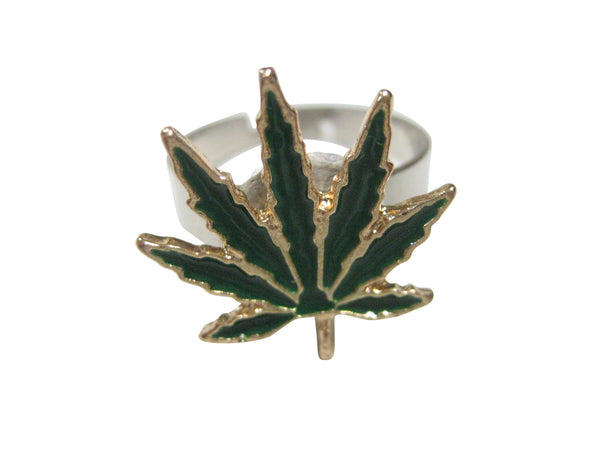 Green Marijuana Weed Leaf Adjustable Size Fashion Ring