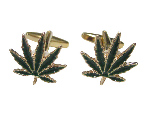 Green Marijuana Weed Leaf Cufflinks