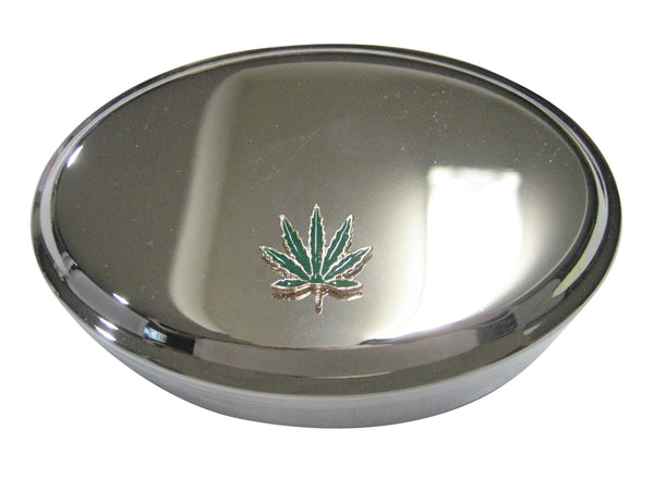 Green Marijuana Weed Leaf Oval Trinket Jewelry Box