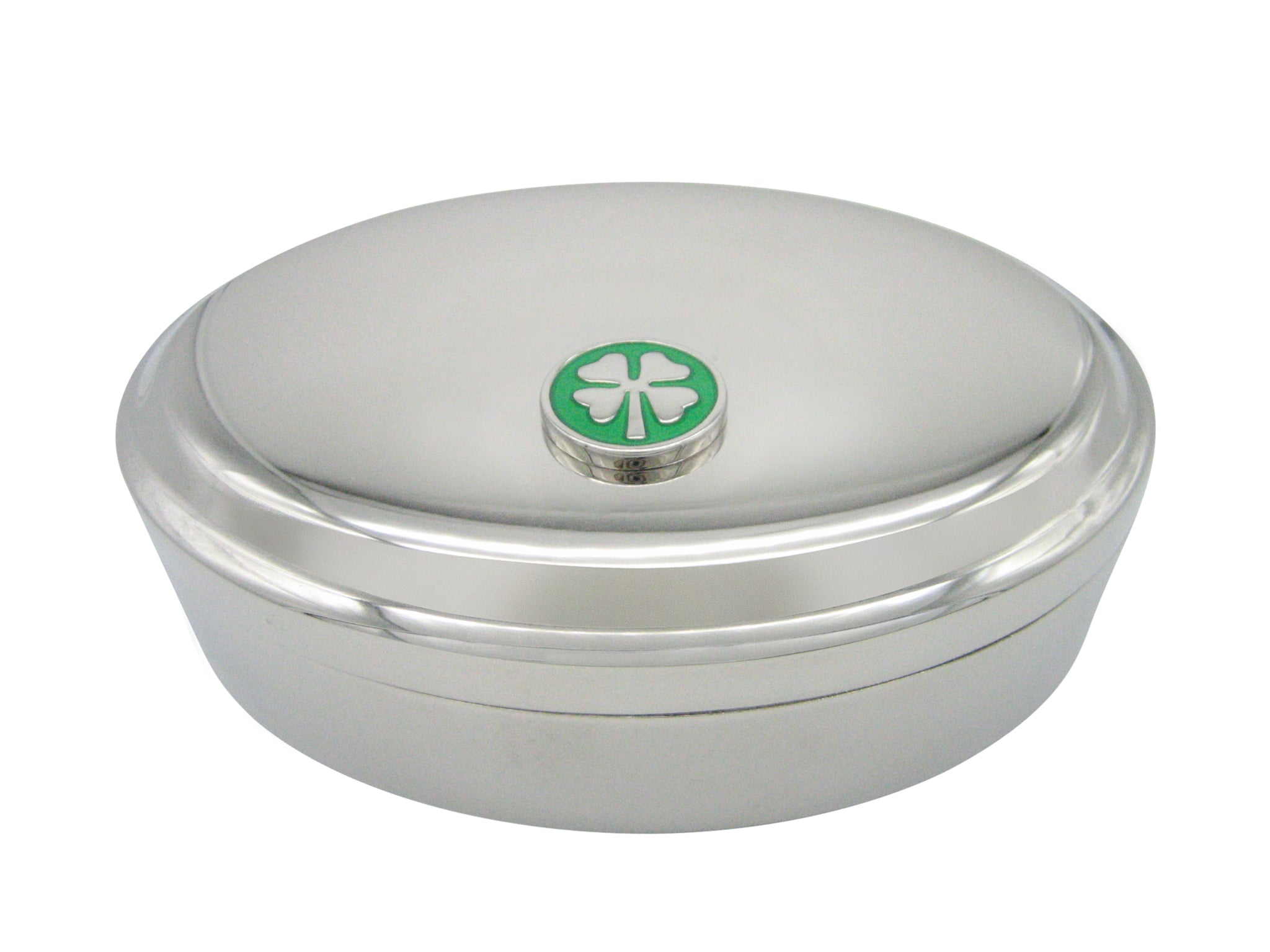 Green Four Leaf Clover Pendant Oval Trinket Jewelry Box