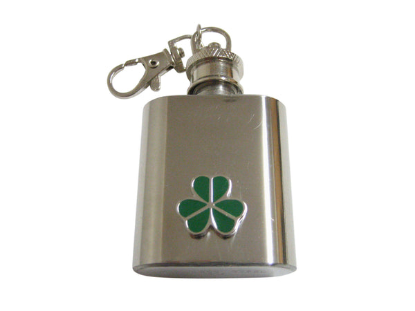 Green Shamrock Clover 1 Oz. Stainless Steel Key Chain Flask