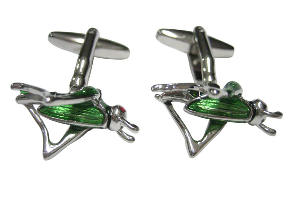 Green and Silver Toned Locust Grasshopper Bug Insect Cufflinks