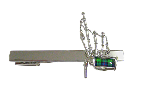Green and Silver Toned Scottish Bag Pipes Music Instrument Square Tie Clip