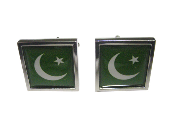 Green and White Pakistan Flag Cufflinks