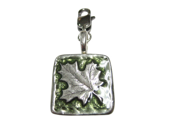Green and Silver Toned Square Maple Leaf Pendant Zipper Pull Charm