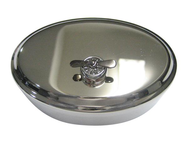 Grey and Silver Toned Plane Propeller Oval Trinket Jewelry Box