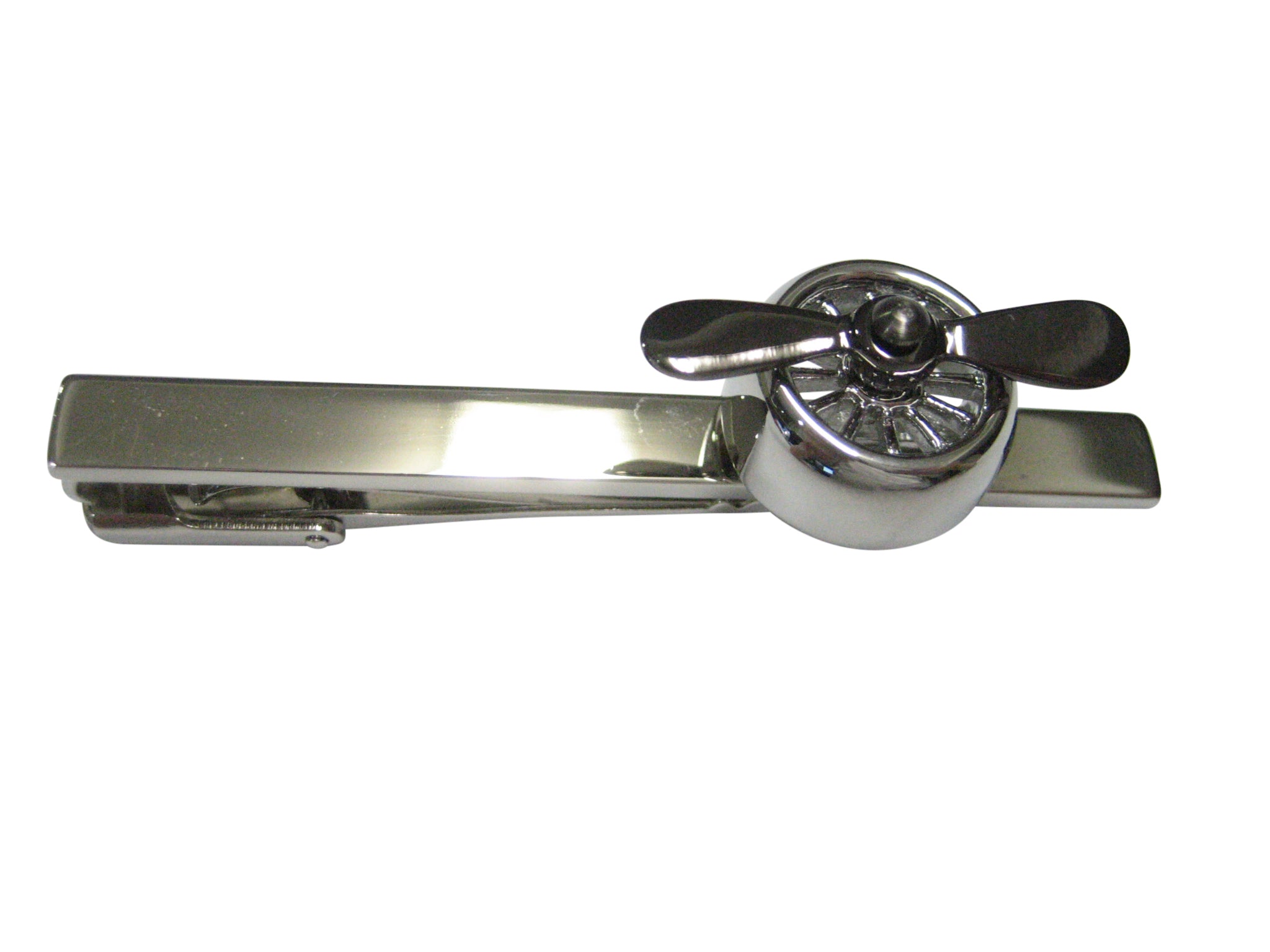 Grey and Silver Toned Plane Propeller Tie Clip