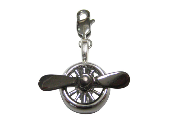 Grey and Silver Toned Plane Propeller Pendant Zipper Pull Charm