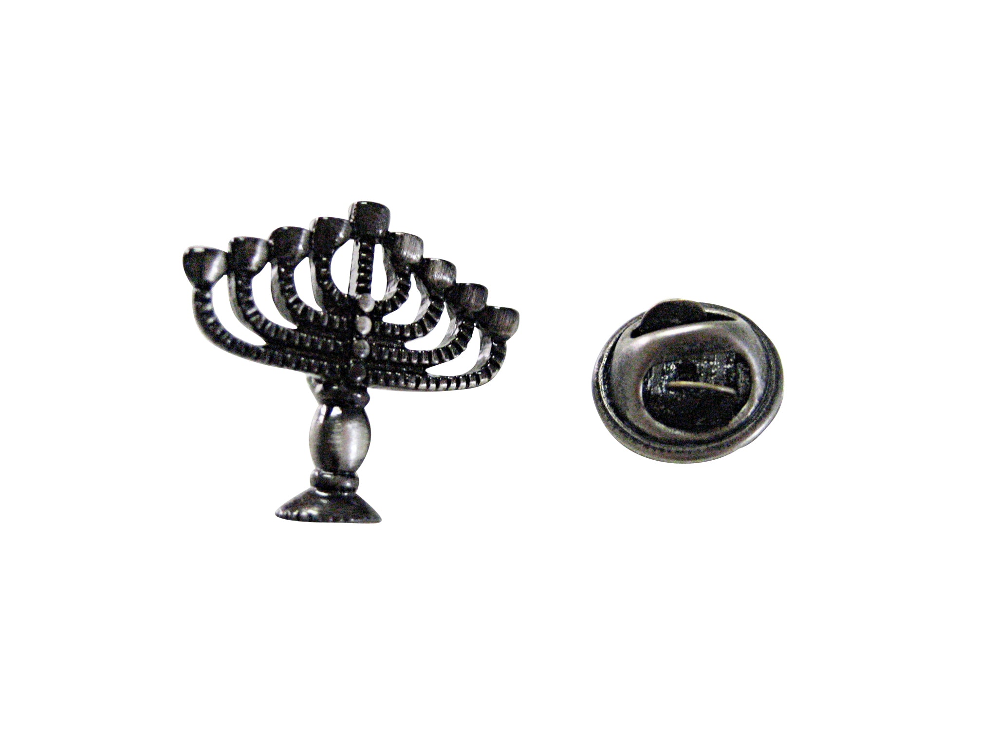 Gun Metal Toned Menorah Lapel Pin