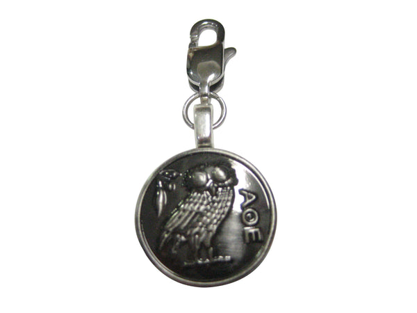 Gunmetal Toned Circular Owl of Athena Pendant Zipper Pull Charm