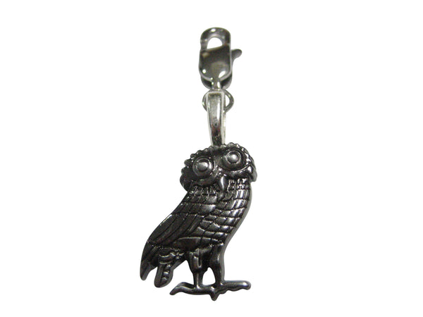 Gunmetal Toned Detailed Owl of Athena Bird Pendant Zipper Pull Charm