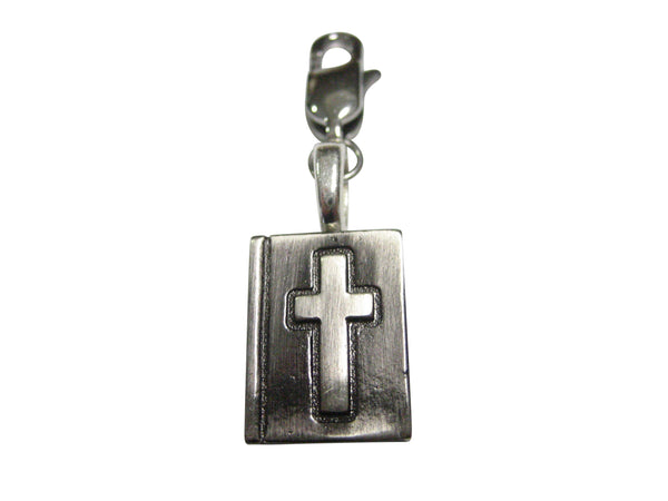 Gunmetal Toned Religious Bible and Cross Pendant Zipper Pull Charm