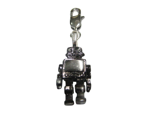 Gunmetal Toned Retro Robot Pendant Zipper Pull Charm