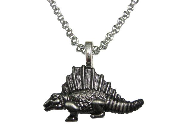 Gunmetal Toned Textured Dinosaur Pendant Necklace