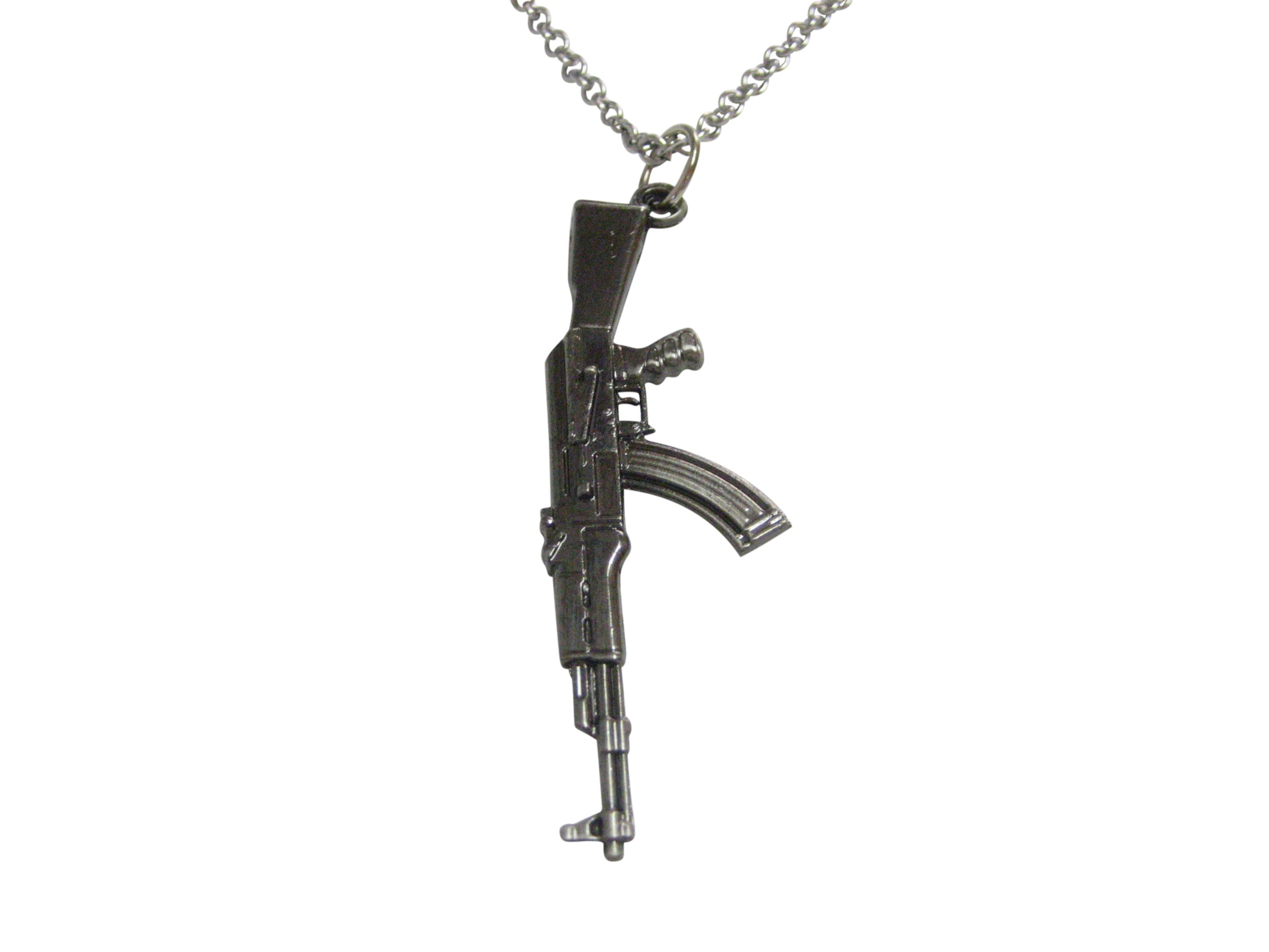 Gunmetal Toned AK47 Rifle Gun Pendant Necklace