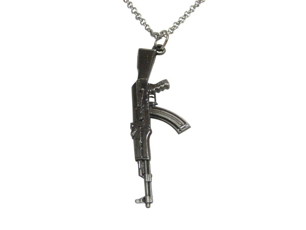 Gunmetal Toned AK47 Rifle Gun Pendant Necklace