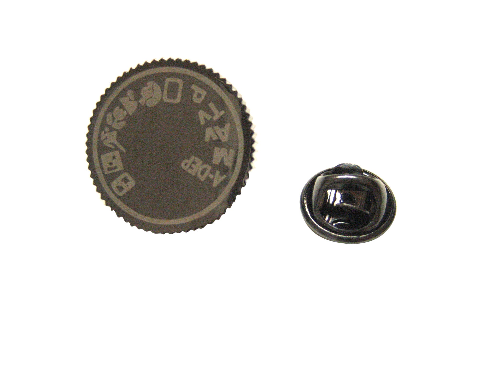 Gunmetal Toned Camera Setting Dial Photography Lapel Pin