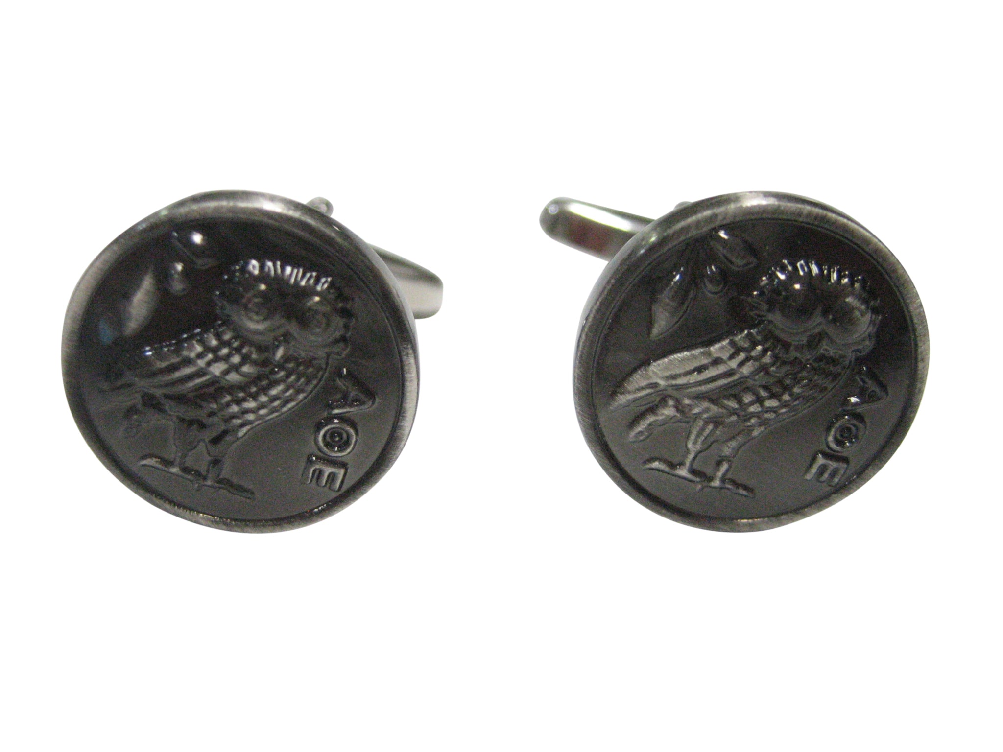 Gunmetal Toned Circular Owl of Athena Cufflinks